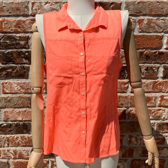 American Eagle Outfitters 🦅 orange sleeveless collared button down top / M /EUC - Picture 13 of 17